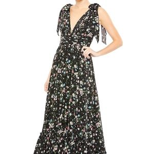 MacDuggal Tiered Sleeveless Floral Print Gown
